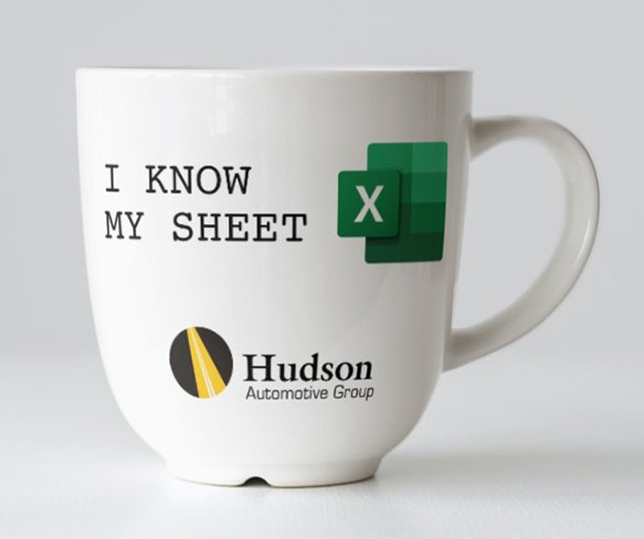 A white mug printed 'I know my sheet' with a spreadsheet app icon.